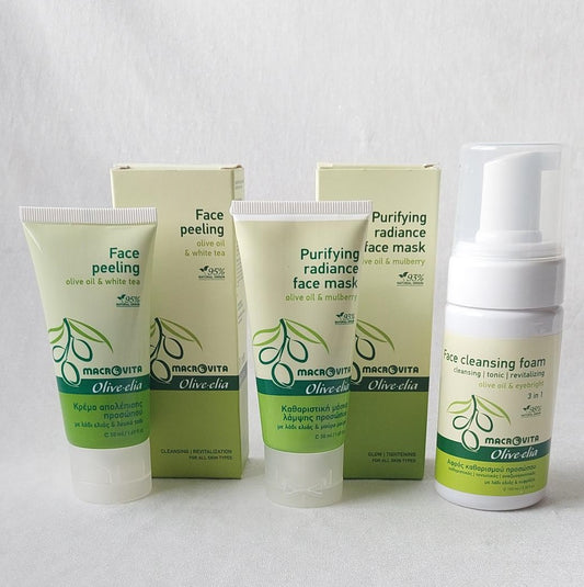 Ansiktspakke, peeling, rens og glød-maske, skum ansiktrens, ansiktspleie