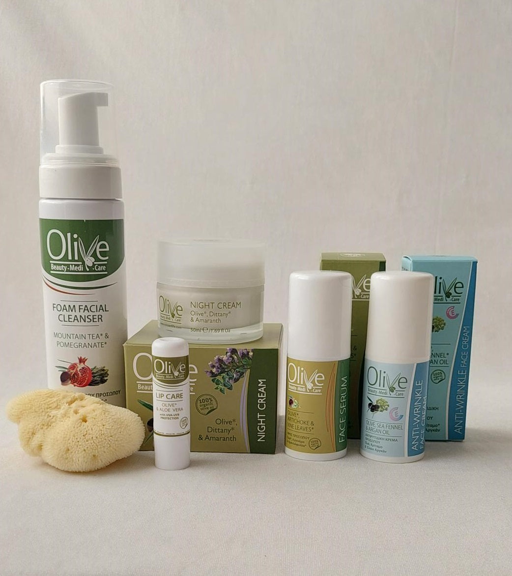 Ansiktspleie, rens, nattkrem, anti-age krem, serum, natursvamp, leppepomade