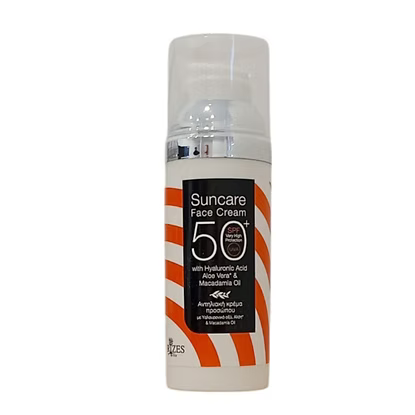 solkrem ansikt 50, airless, beskyttende, fuktighetsgivende, olivenbladekstrakt, aloevera, anti-age, hyaluronsyre